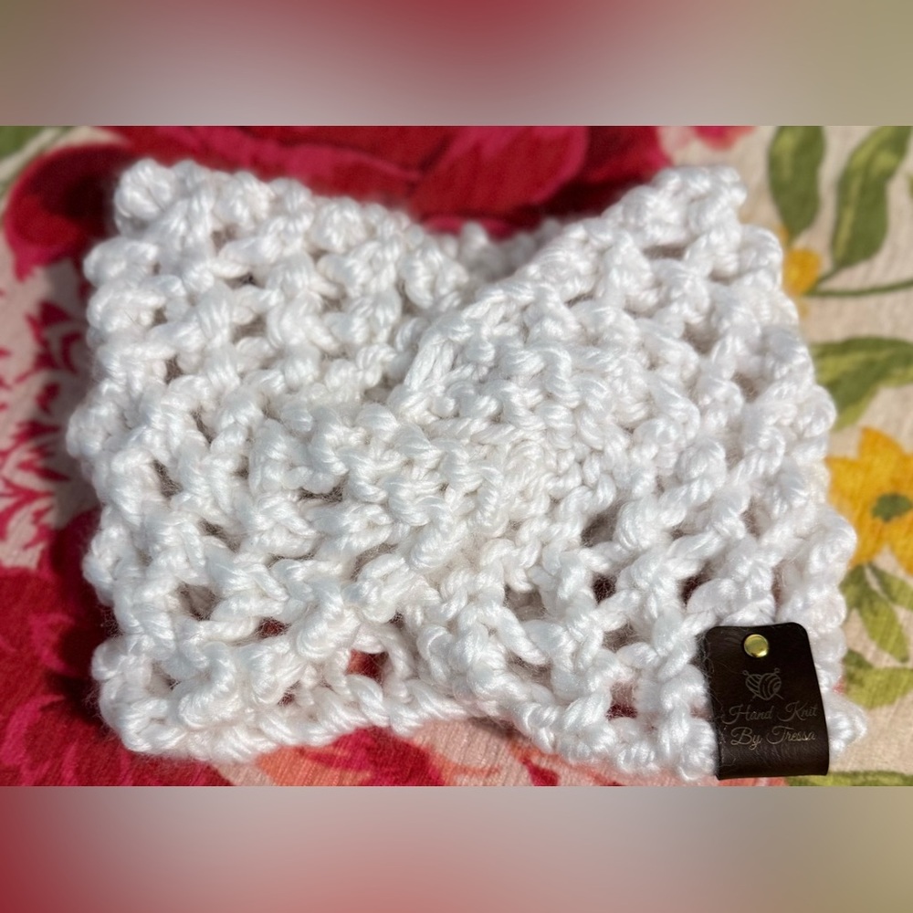 Handmade Hand Crafted Lace Knit Easter Spring Headband Adult size white - Picture 2 of 4